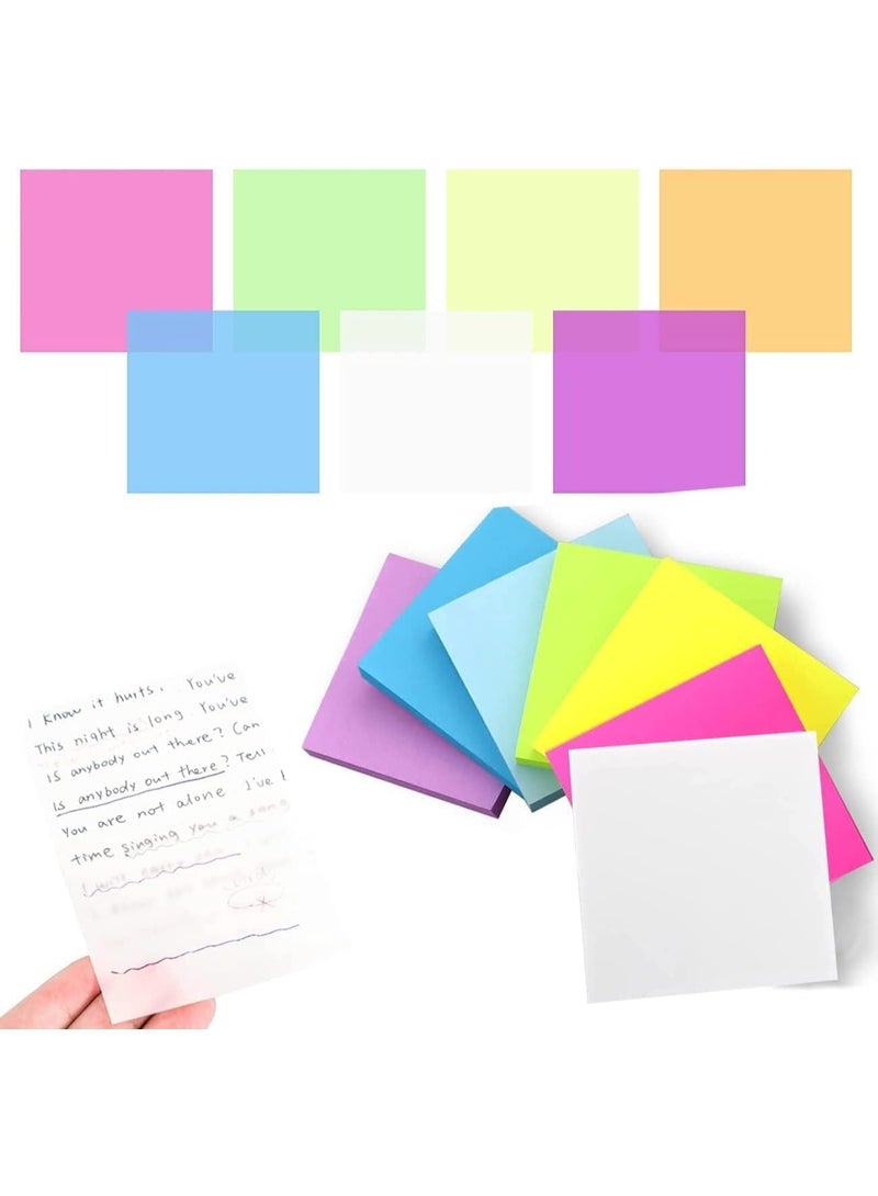 AoMige 400 PCS Transparent Sticky Notes, 3 X 3 Inch Clear Sticky Notes Suitable for Books, Message Reminder, Waterproof Self Adhesive Removable Memo Pads (7 Colors) - Image 1